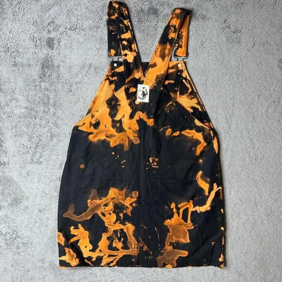 Shelbe Shop Denim Romper Skirt Size M Hand Died Acid Bleach Utility Canvas - Picture 2 of 8